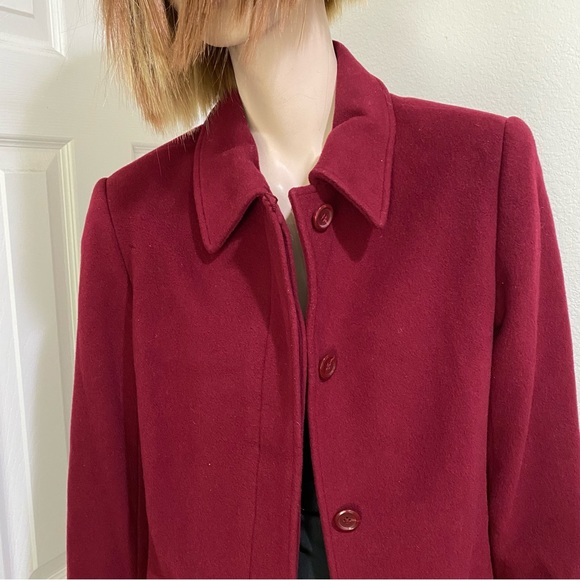 Vintage EDDIE BAUER Wine Burgundy Red Wool/Cashmere Blend Trench Peacoat Size S - Picture 5 of 16